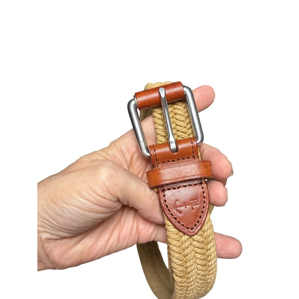 Polo Ralph Lauren Braided Rope Leather Trim Belt Tan Brown Size 36